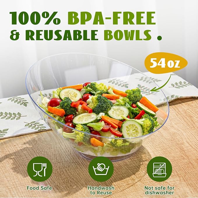 Liacere 54 OZ Clear Plastic Serving Bowls - 16PCS Angled Serving Bowls - Disposable Bowl for Candy Chip - Party Table Salad and Fruit，Can be Used Weddings and Gatherings＆ New Year