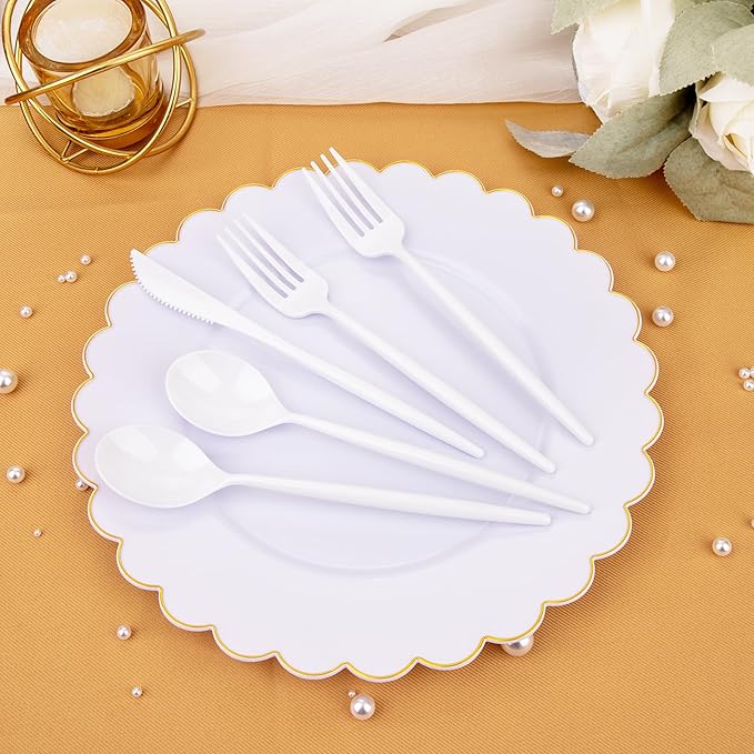 Supernal 180PCS White Plastic Silverware,White Utensils Set Disposable,Disposable Silverware Include 60 Forks,60 Knives,60 Spoons,Heavy Duty Party Cutlery for Birthday,Dinner,Wedding (Pack of 2)