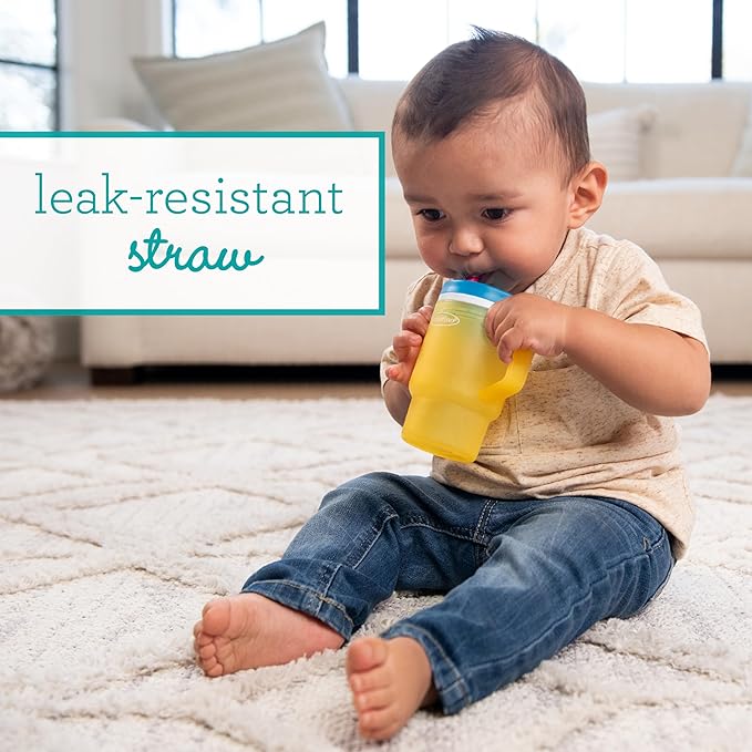 Infantino My 1st Tumbler, Durable Plastic Sippy Cup with Straw & Handle, Spill-Resistant, for On-the-Go, BPA-Free Transition Cup, Cool Breeze & Lemon Rizz, 2-Pack