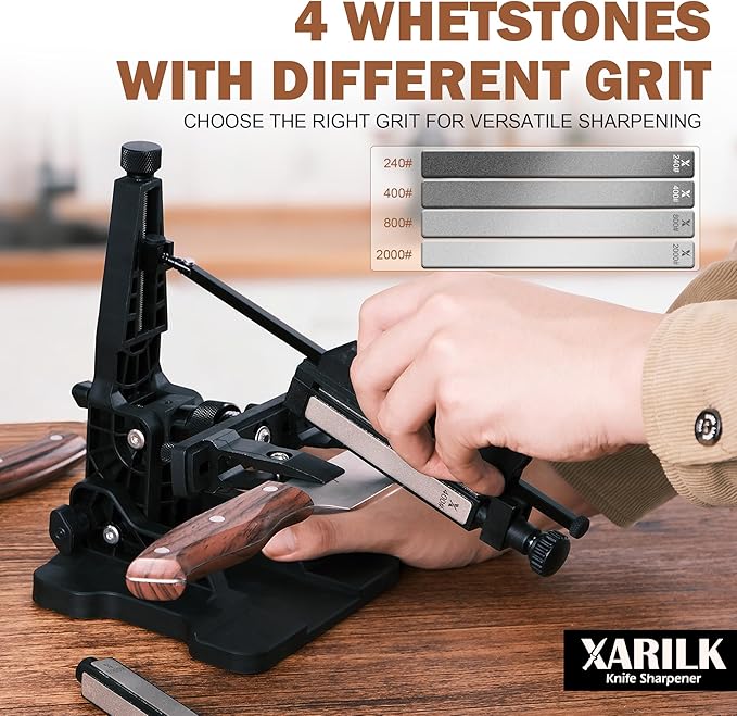 Portable Folding Knife Sharpener XAR-FS1, Adjustable Angle Sharpening System with 240#, 400#, 800#, 2000# Diamond Stone Set for Pocket, Hunting, Kitchen & Serrated Knives