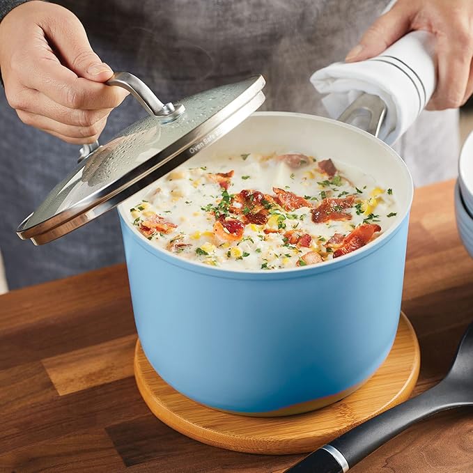 KitchenAid Hard Anodized Ceramic Nonstick Cookware Sauce Pan with Lid, 3 Quart - Blue Velvet