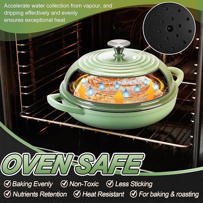 P&P CHEF Bread Dutch Oven for Sourdough, 5.5 Quart Enameled Cast Iron Dutch Oven Pot with Lid for Homemade Bread Baking, Easy to Clean & Even Heat, Pistachio Green
