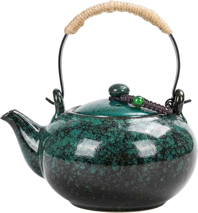Japanese Ceramic Teapot with Infuser, Removable Stainless Steel Filter for Loose Tea, 25 OZ/750ml, Pine Green, for Office Home Men Women as Gift