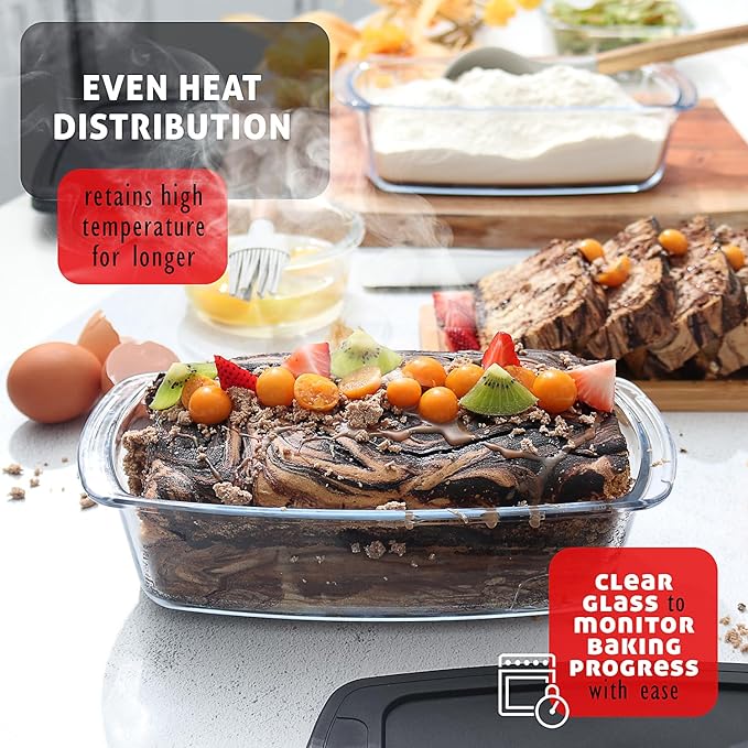 EATEX Glass Bread Pans for Homemade Bread Baking, 1.9 Qt Deep Glass Food Storage Containers with Lids, 3 Bread Loaf Pans 3 Airtight Lids