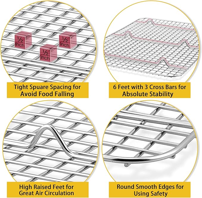 P&P CHEF 15.3 Inch Cooling Baking Rack Set of 2, Stainless Steel Grid Cooking Racks for Roasting Drying Grilling, Oven & Dishwasher Safe, Heavy Duty & Healthy