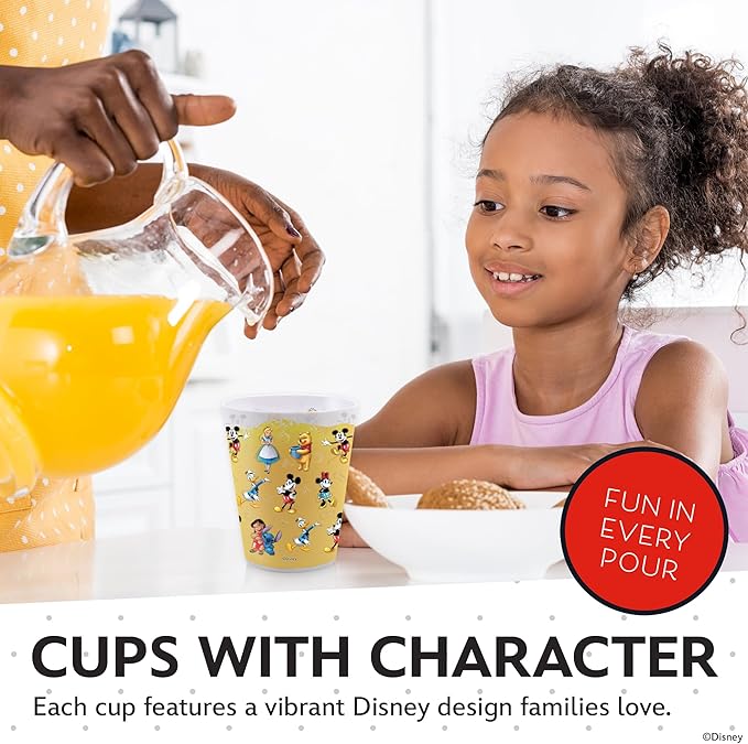 Disney Reusable Plastic Cups – 4 Pack 16 oz Plastic Drinking Glasses with Mickey, Stitch, Pooh, or Disney100 Designs – BPA-Free, Stackable, Top Rack Dishwasher Safe Tumblers for Water, Juice & More