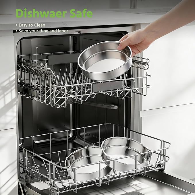 E-far 9 Inch Cake Pan Set of 3, Stainless Steel Round Cake Baking Pans, Non-Toxic & Healthy, Mirror Finish & Dishwasher Safe