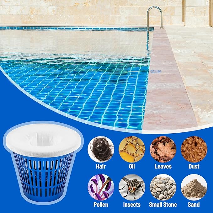 Sukh 40 Pack Pool Skimmer Socks - Pool Socks for Skimmer Basket, Traps Dog Hair, Sand, Pollen & Leaves, Protects Filter & Pump System, Universal Fit for Inground & Above Ground Pools, Pool Accessories