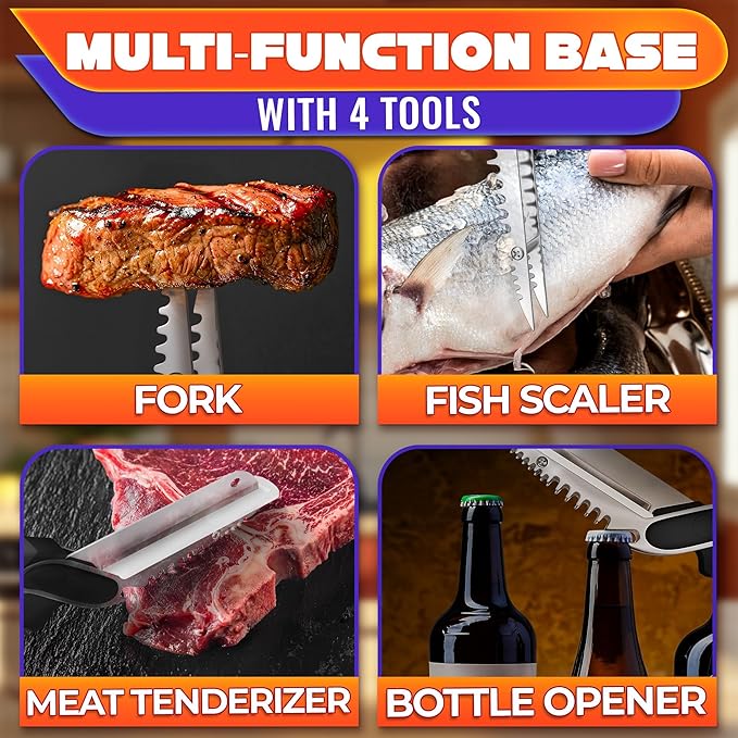 6-in-1 Cutting Board Scissors – Heavy Duty & Dishwasher-Safe Kitchen Shears with Ribbed No-Slip Blade, Spring-Assist, & Safety Lock – Meat, Fruits, Fish & Vegetable Scissors Food Cutter | Fish Scaler