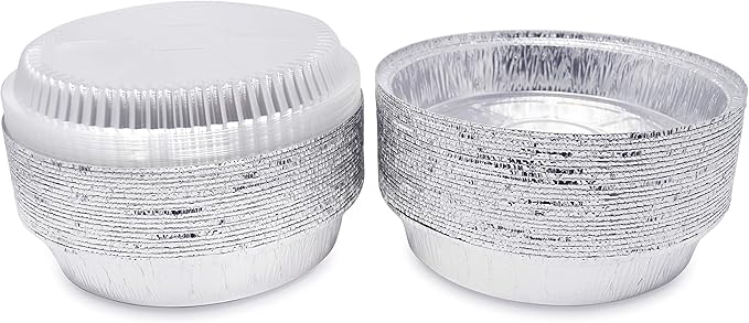 Fig & Leaf (45 Pack) Premium 9-Inch Round Foil Pans with Plastic Dome LIDS l Heavy Duty l Disposable Aluminum Tin for Roasting, Baking, Cake or Cooking