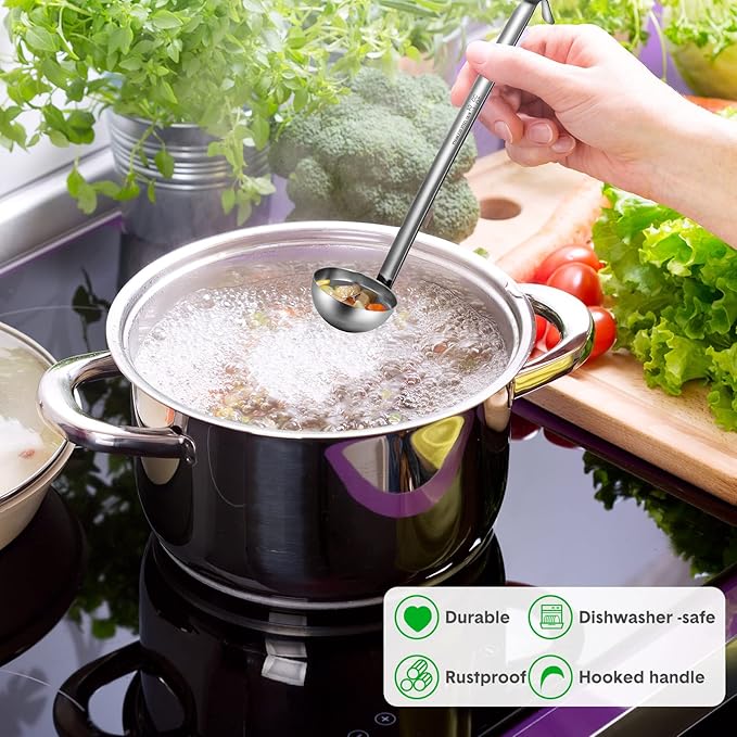 10 Pcs Stainless Steel Soup Ladle Set Small Ladle Sturdy Long Handle Portion Control Serving Spoons for Cooking Sauce Gravy Stirring & Kitchen Home Use(1 oz)