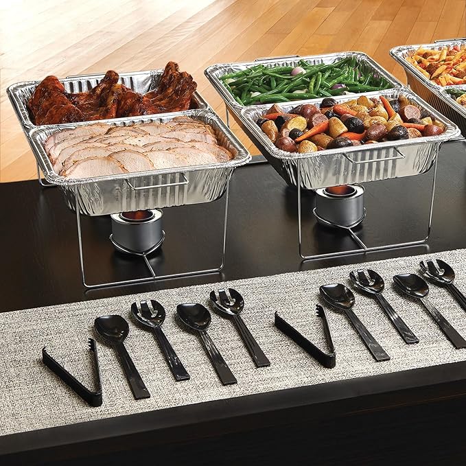 Party Essentials Plastic Party Buffet Serving Utensils Kit, Spoons/Forks/Tongs, 20-Piece, Black