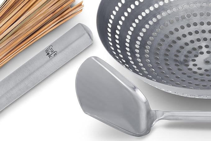 Craft Wok s/s Tools 4 pcs Set: Ladle, Spatula, Strainer, Bamboo Brush/Utensils Traditional Asian Cookware / 732W324