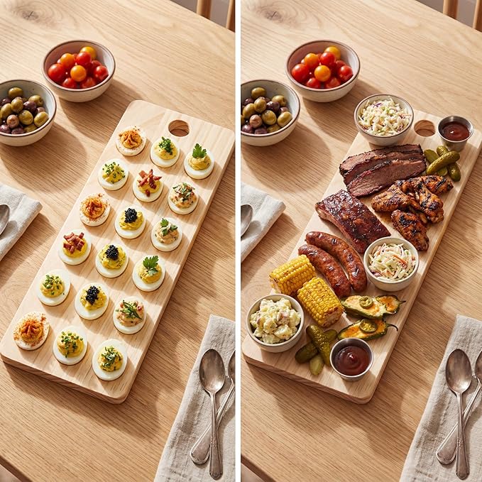 Wenqik Easter Deviled Egg Platter 18 Hole Holder Tray Wooden charcuterie Cheese Board Tray Holder Easter Holiday Entertaining Deviled Egg Plate for Party Kitchen Countertops