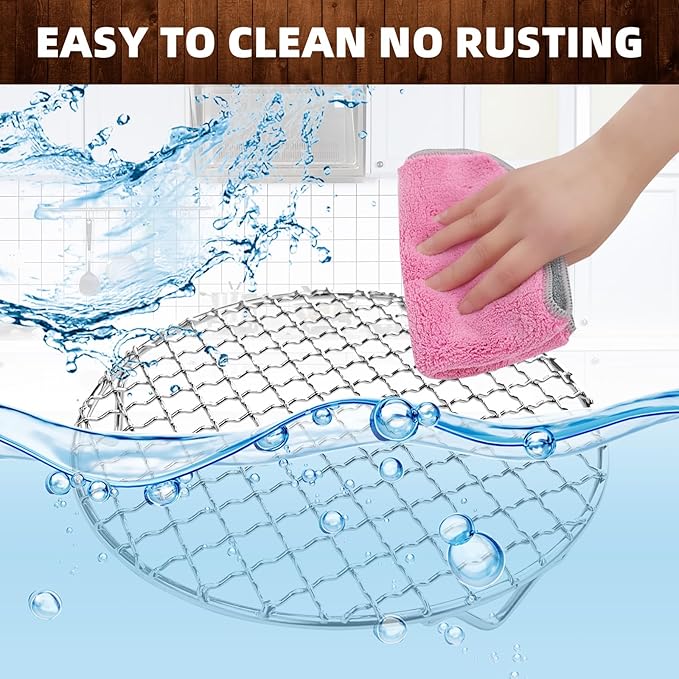 3Pcs Round Cooling Rack, 7.5" 9" 10" Cross Wire Cooling Racks Stainless Steel Barbecue Grill Rack Steamer Rack with 20mm Legs and Lifting Handle for Cooking Baking Steaming BBQ Air Fryer Pot