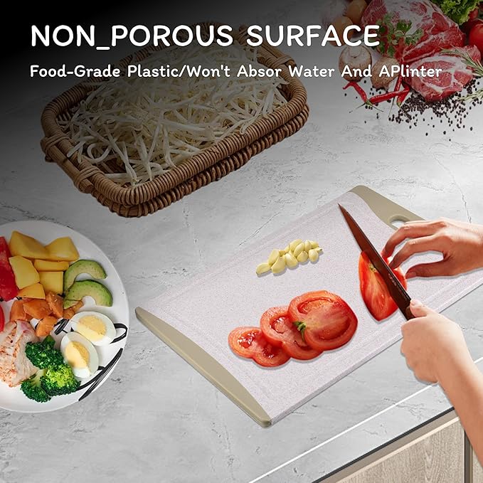 Cutting Board for Kitchen, Wheat Straw Fiber Cutting Board, Dish Washer Safe, w/Juice Grooves for Meat, Veggies,Easy Grip Handle, Non-slip Surface,Eco-friendly,Serveware Accessories(11.2‘x7.7‘)