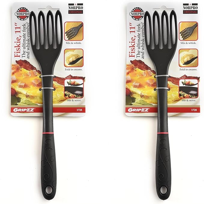 Norpro 1728 Grip-EZ Fiskie, 11 Inch, The Ultimate Fork-and-Whisk Combo, One Size, Black, (Pack of 2)