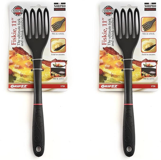 Norpro 1728 Grip-EZ Fiskie, 11 Inch, The Ultimate Fork-and-Whisk Combo, One Size, Black, (Pack of 2)