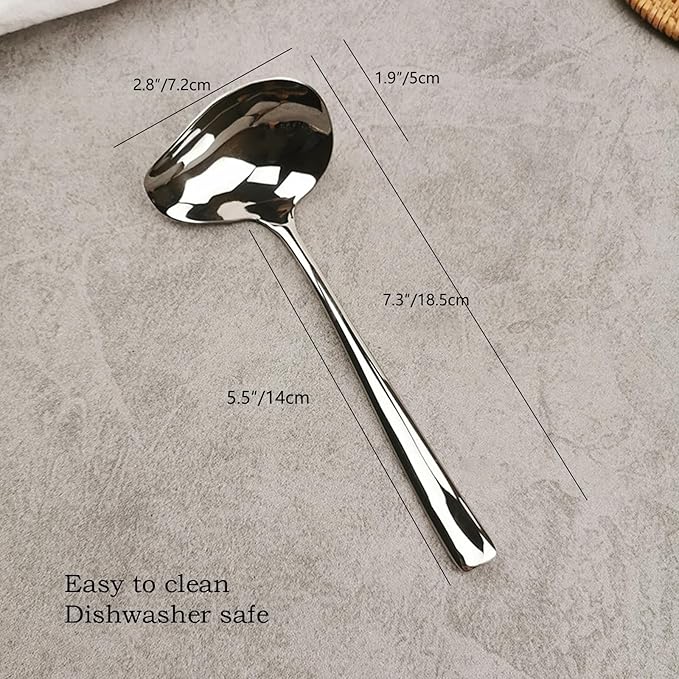 2 Pieces Stainless Steel Small Ladle, Gravy Ladle, 7.3” Sauce Drizzle Spoon with Spout, Small Sauce Spoon for Gravies and Dressings, Silver