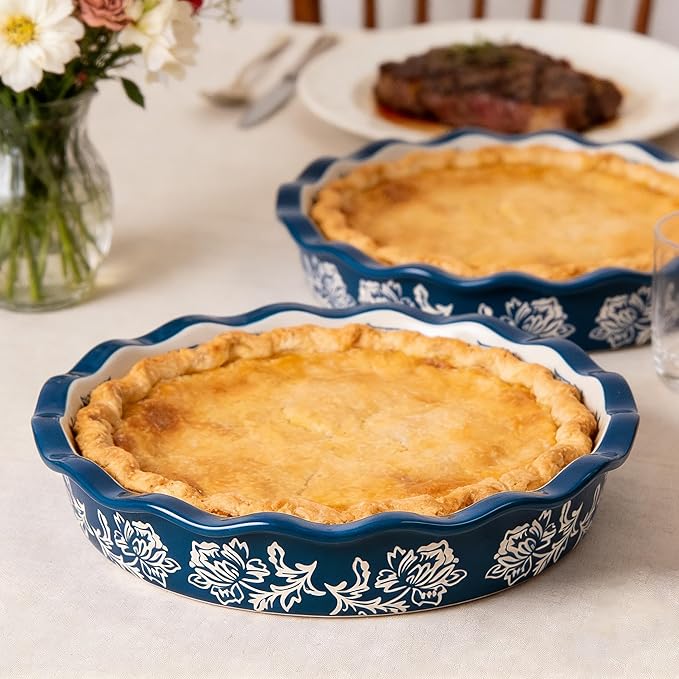 Wisenvoy Pie Pan Ceramic Pie Dish Blue Pie Plate Porcelain Deep Dish Pie Pan Non-Stick Pie Pans