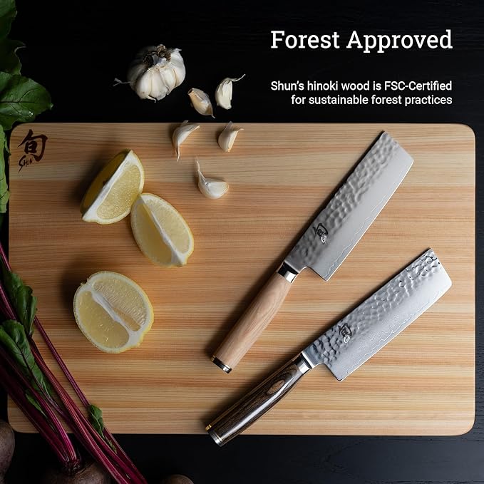 Shun Cutlery Large Hinoki Cutting Board, 17.75" x 11.75" Large Wooden Japanese Chopping Board for Kitchen, Medium-Soft Wood Preserves Knife Edges, Forest Stewardship Council Certified