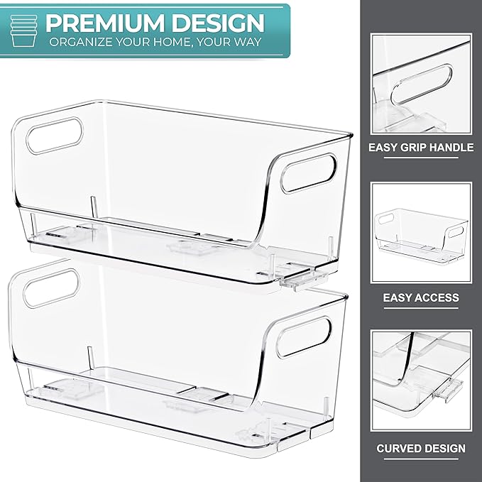 Sorbus Clear Pantry Storage Containers – Open Front Kitchen Organizer, Stackable Design for Cabinets, Shelves & Food Storage (Small Narrow, 4 Pack)