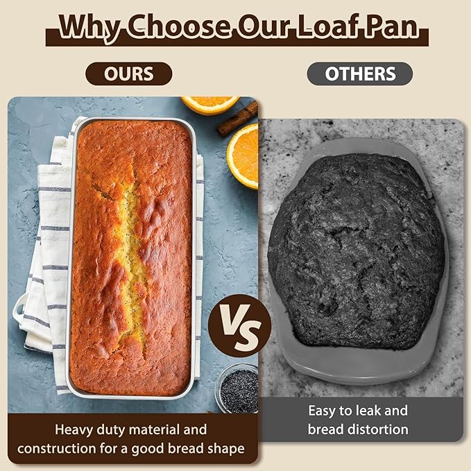 P&P CHEF Loaf Pans for Baking Bread, 12 x 5 Inch Large Stainless Steel Bread Loaf Pan Tins for Homemade Meatloaf Cake Brownies, Healthy & Sturdy, Oven & Dishwasher Safe, 1Pc