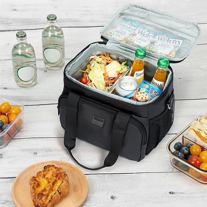 ZEEMO Insulated Lunch Bag for Men Women, Cooler with Adjustable Shoulder Strap, Leakproof Box for Work, Picnic, Medium Size, Black