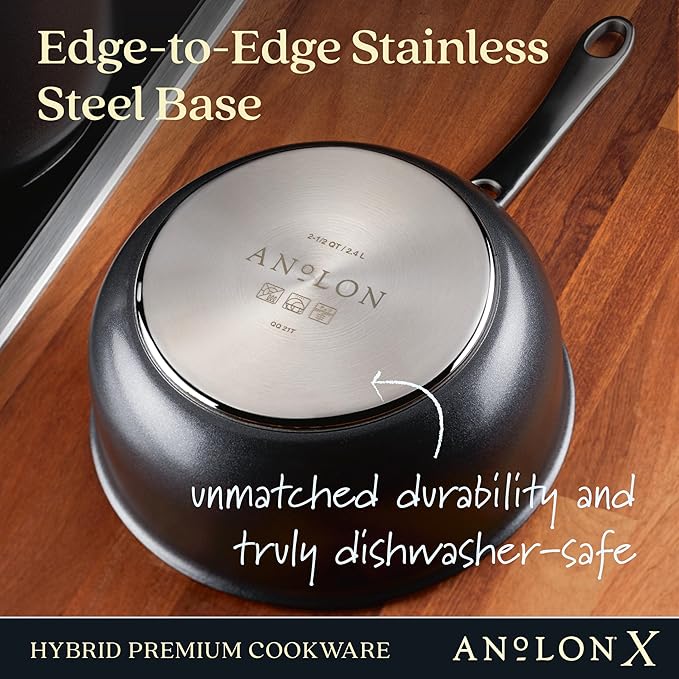 Anolon X SearTech Aluminum Nonstick Cookware Saucier with Lid, 2.5 Quart, Super Dark Gray
