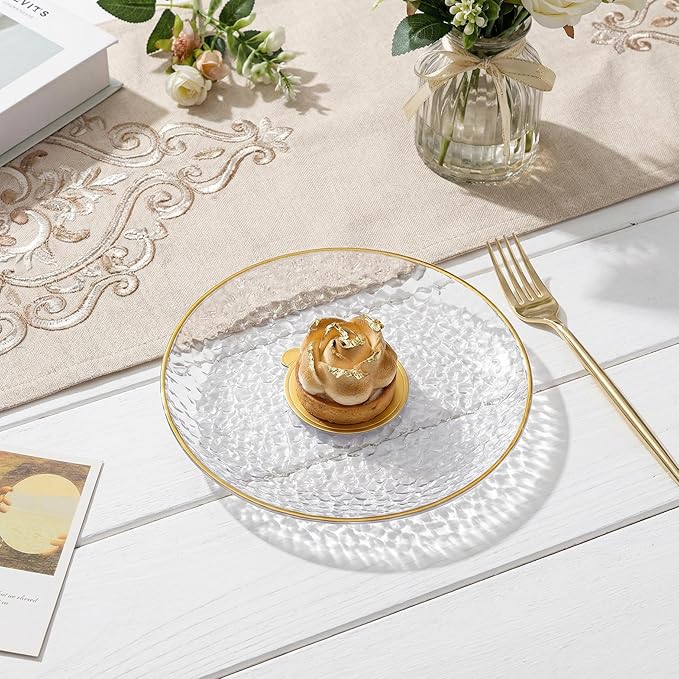 Rubtlamp 200 Pcs Clear Dessert Plates 7" with Forks 7.6",Clear Plastic Cake/Appetizer Platos, Dessert Plates Disposable, Hammered Party Platos Include 100platos and 100forks for Party&Birthday