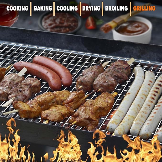 15.8”×9.8” Cooling Rack - 3P Stainless Steel Baking Rack, Oven Safe Cooling Racks for Cooking and Baking, Silver Roasting Rack & Wire Rack & Cookie Cooling Rack for Roasting, Grilling