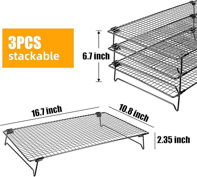 Upgraded Stackable Cooling Rack for Baking,3 Tier Jerky Rack Cooling Racks for Cooking and Baking,Cookie Cooling Rack Baking Racks,Drying Racks,Oven Safe,17”x 11”