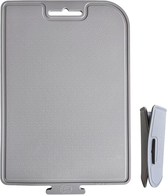 Korean Made Thick Silicone Double-Sided Usable Cutting Board 14.3" x 9.7" Foldable Design Drip Groove Grip Handle Dishwasher Safe Gray Color 1PCS Gift for Mom (Gray) Stocking Stuffer