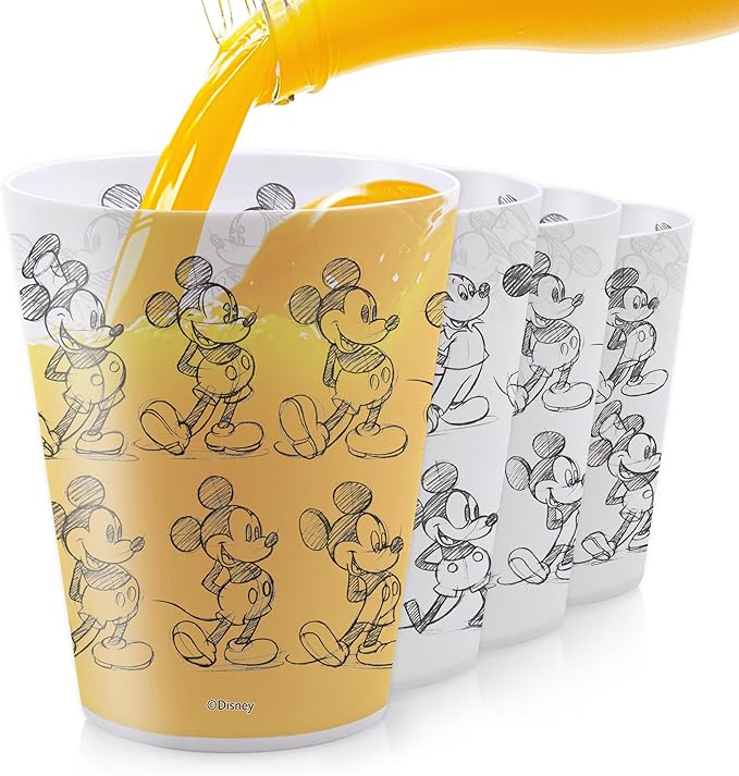 Disney Reusable Plastic Cups – 4 Pack 16 oz Plastic Drinking Glasses with Mickey, Stitch, Pooh, or Disney100 Designs – BPA-Free, Stackable, Top Rack Dishwasher Safe Tumblers for Water, Juice & More
