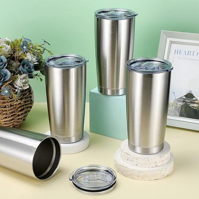Sieral 36 Pack Stainless Steel Tumblers Bulk with Lids Double Wall Vacuum Insulated Coffee Cups Blank leakproof Powder Coated Tumblers for Engraving Wedding Graduation Party Favors(20 oz,Silver)