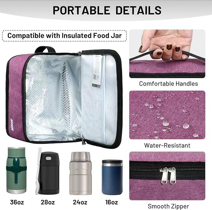 MIER Insulated Lunch Box for Men Women Kids Portable Small Lunch Bag 9 CAN Compact Thermal Mini Cooler for School Work Picnic, Purple