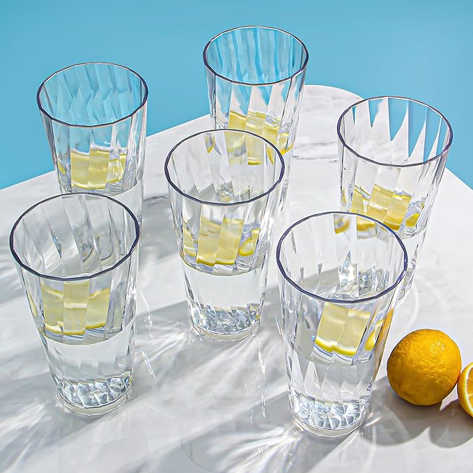 Unbreakable Plastic Drinking Glasses,Set of 6, Shatterproof Drinking Cups, Plastic glass cups,20ozplastic Tumbler Cups, Dishwasher Safe (Clear, 20oz)
