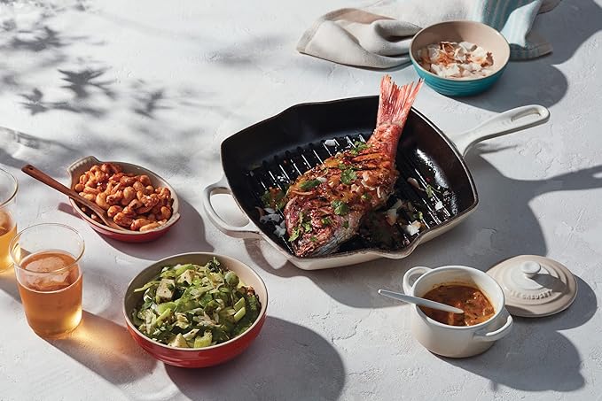 Le Creuset Enameled Cast Iron Signature Square Skillet Grill, 10.25", Marseille