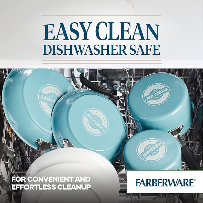 Farberware EcoAdvantage Ceramic Nonstick Straining Saucepan/Sauce Pan with Lid, 3 Quart, Aqua