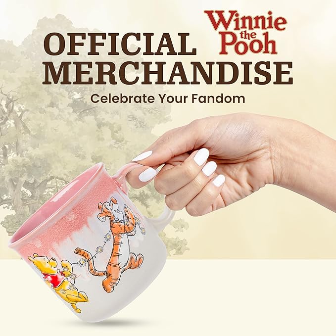 Silver Buffalo Winnie the Pooh Featuring Piglet, Tigger, and Eeyore Reactive Glaze Ceramic Camper Mug, 20 Ounces