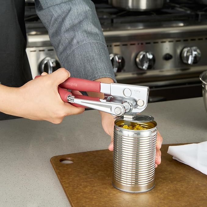 Restaurantware Stainless Steel Magnetic Manual Can Opener - 36 Pack - German Standard Red Crank Can Opener with Magnet, Ergonomic Handles, Non-Slip - Heavy-Duty Hand Can Opener, Easy Turn, Sharp Blade
