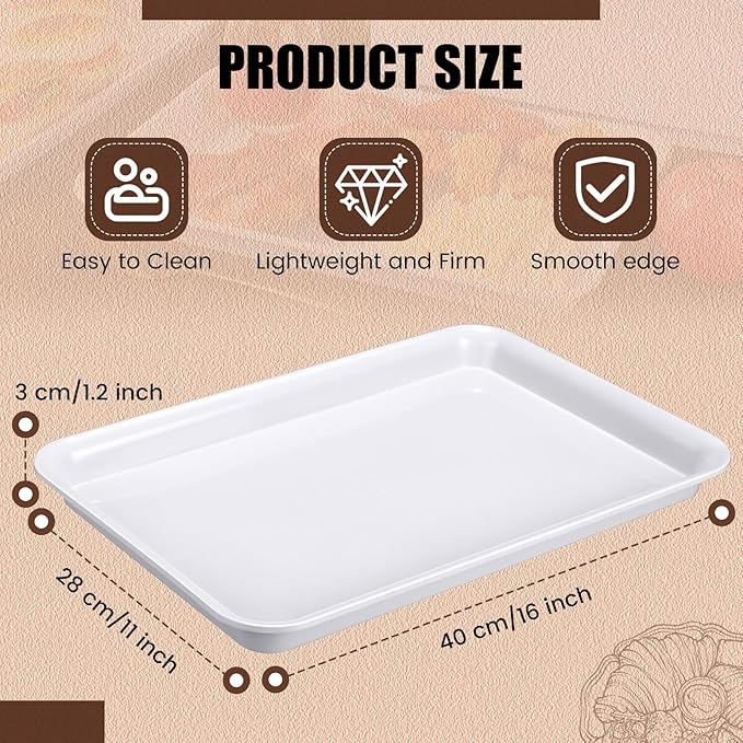 20 Pcs Plastic Serving Trays Bulk Plastic Serving Platters Reusable Rectangle Food Tray Stackable Party Trays for Dinner Snack Dessert in School Cafeteria(White,16 X 11)