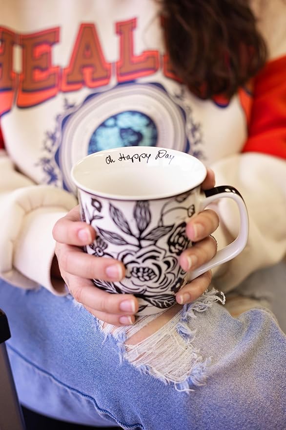 Karma Gifts 14 oz Black and White Boho Mug Tiger - Cute Coffee and Tea Mug - Ceramic Coffee Mugs for Women and Men