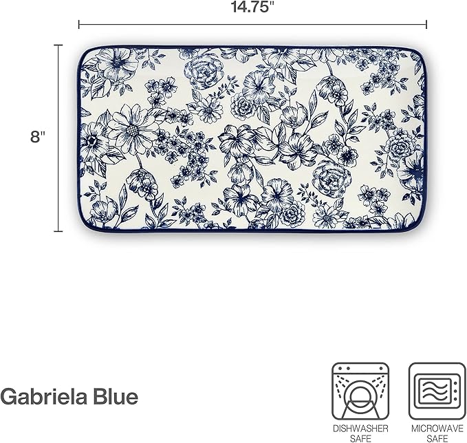 Pfaltzgraff Gabriela Blue Floral Rectangle Platter, 14.75 Inch (Pack of 6)
