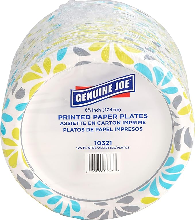 Genuine Joe Printed Paper Plates,7",125 Count (Pack of 4)