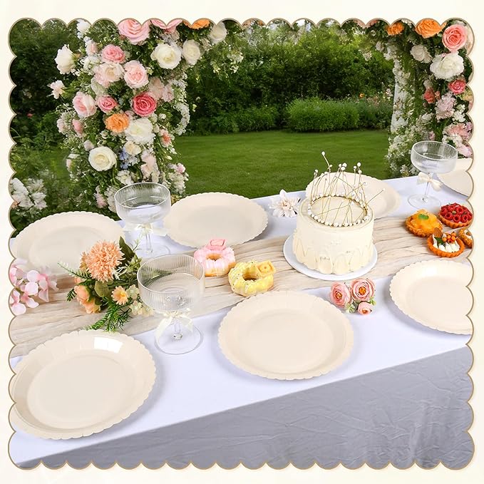 30 Pcs Ivory Paper Plates, 9 Inch Cream Scalloped Dessert Plates Disposable Ivory Dinner Paper Plates Wedding Plates Party Supplies for Baby Shower, Wedding, Bridal Shower, Birthday Party
