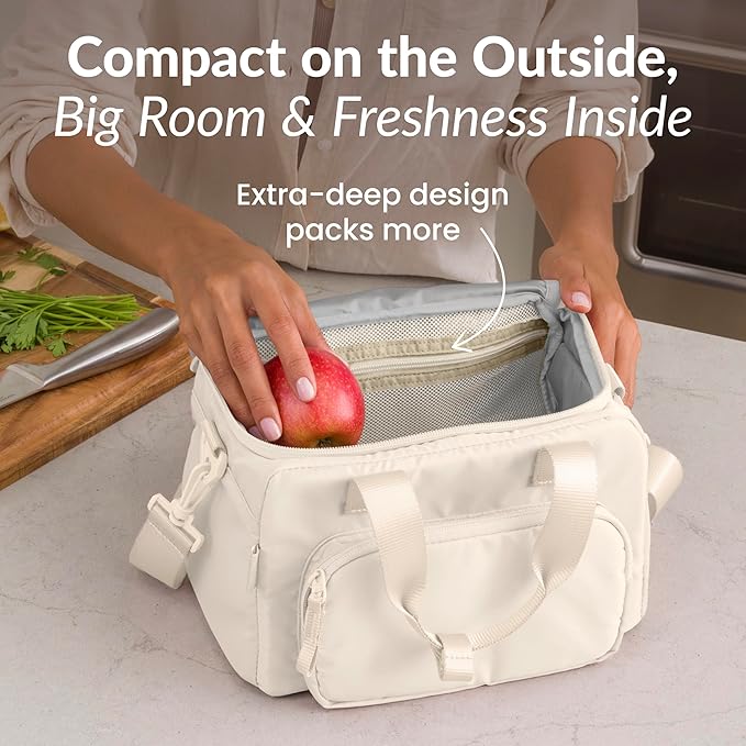 Bentgo Insulated Lunch Bag – Extra-Large Capacity Adult Lunch Bag with Shoulder Strap and External Storage Compartment, Durable, Lightweight, Ideal for Work, School, & Meals On the Go (Bone)