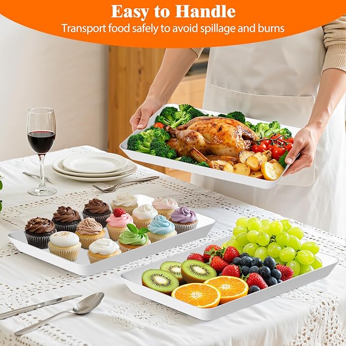 10-Pack Serving Tray Set, Reusable Plastic Serving Platter for Party Supplies, Entertaining, Grilling Accessories, Stackable Kitchen Snack Box Container for Dessert, Fruit, Cookie, (White)