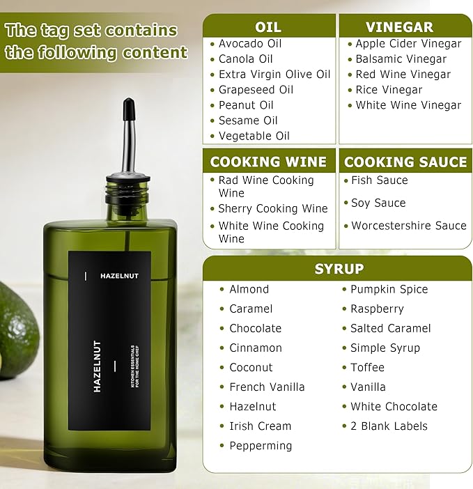 R DRURLCD Dark Green Glass Olive Oil Dispenser Set of 2, 16.9oz/500ml Curved UV-Blocking Oil and Vinegar,Soy Sauce,Coffee Syrup Bottles, 4 Gold Silver Stainless Steel Pourers for Kitchen