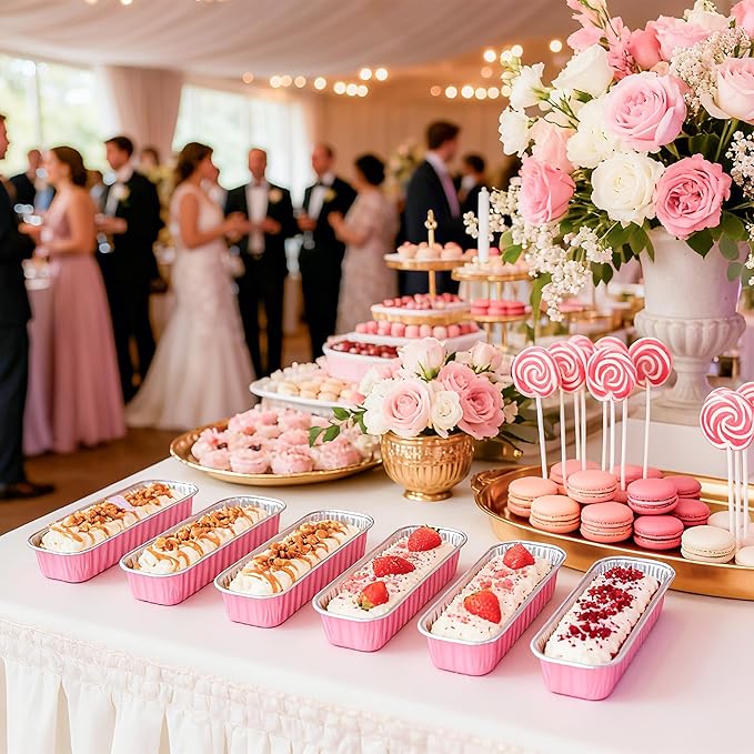 50 Pack Mini Loaf Pans with Lids Rectangle Individual Cake Pans Aluminum Foil Pans for Large Gatherings Picnics Vacations Parties (Pink, 6.8 OZ)